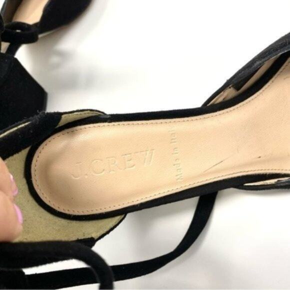 J. Crew Black Sophia Suede Anklewrap Round Toe Vibram Sole Classic Chunky Heels - Picture 8 of 10